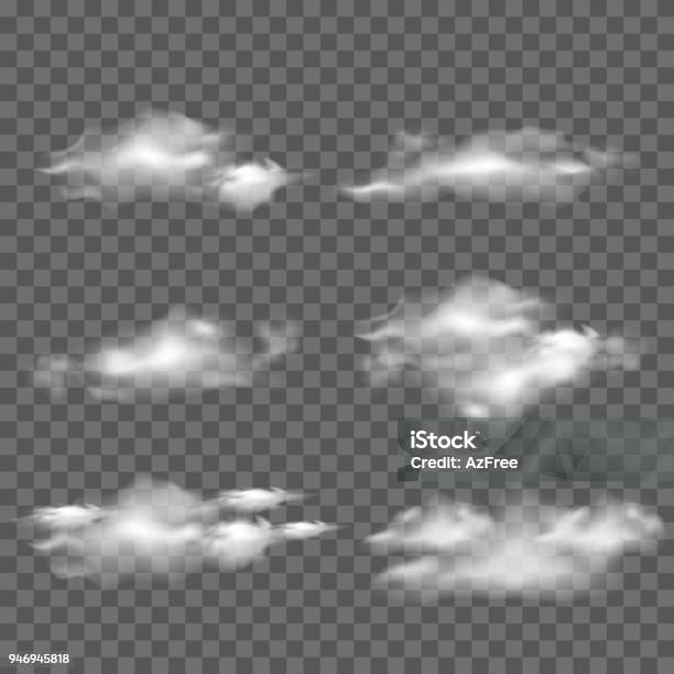 Collection Of Realistic White Clouds On Transparent Background Vector Stock Illustration - Download Image Now