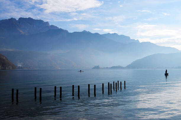Large view of Annecy lake and mountains from Saint-Jorioz beach, France