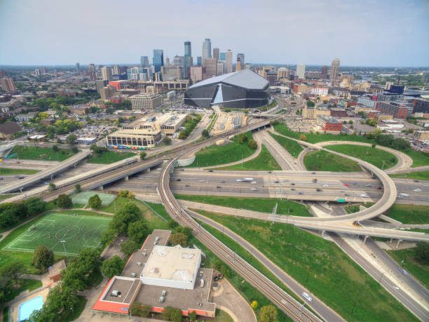 istock Minneapolis, Minnesota Skyline seen from above by Drone in Spring 946949768