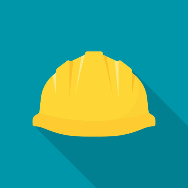 건설 헬멧입니다. 노란색 안전 모자 - protective workwear hat violence construction stock illustrations