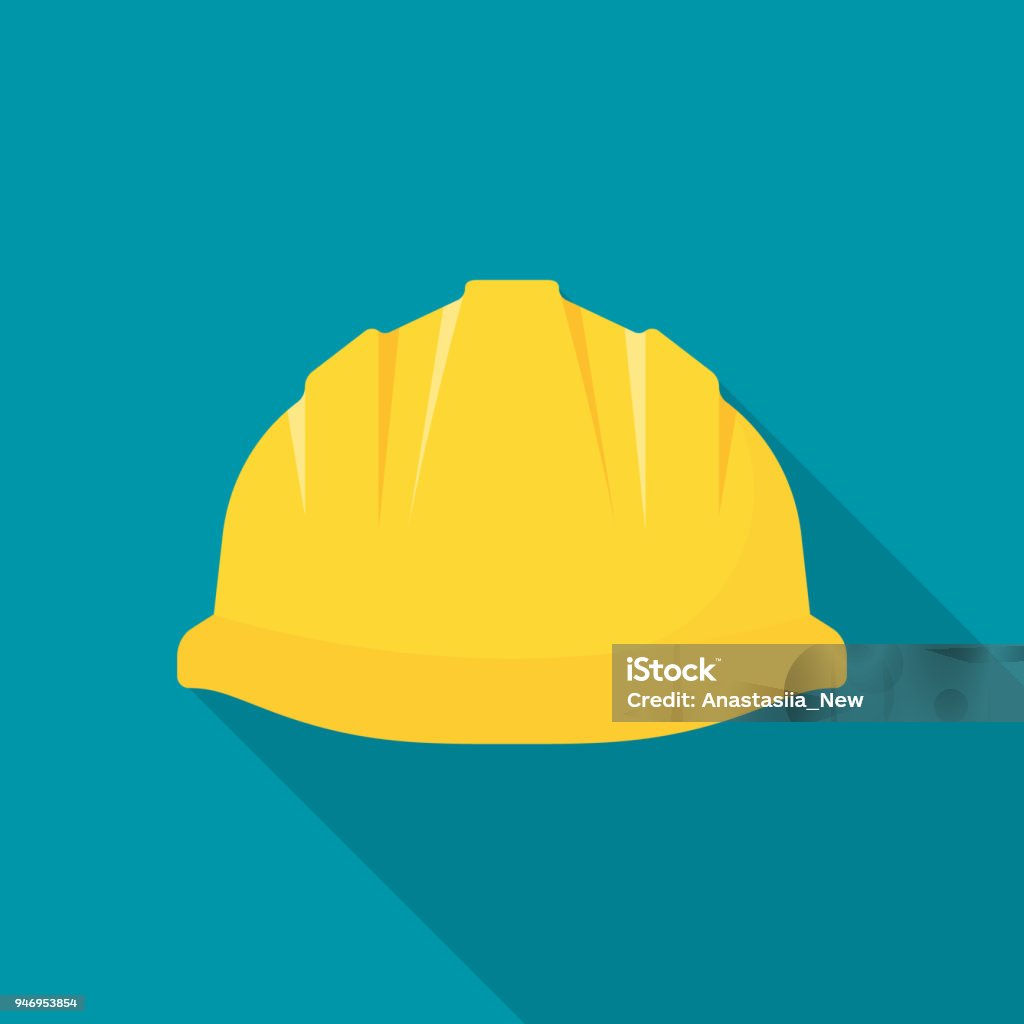 Construction helmet. Yellow safety hat Construction helmet. Yellow safety hat. Plastic headwear. Vector illustration flat design. Isolated on background. Hardhat stock vector