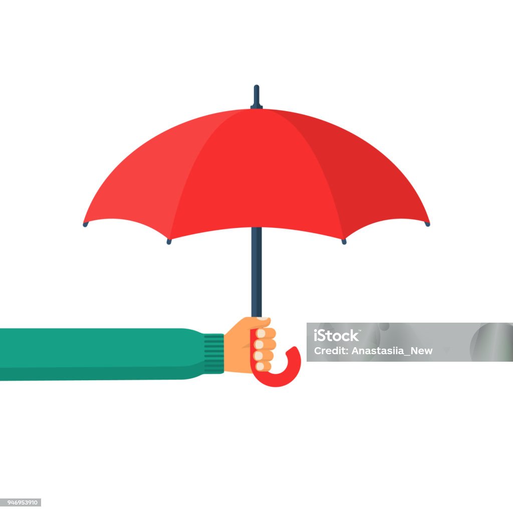 Umbrella holding in hand Umbrella holding in hand. Vector illustration flat design. Protection icon. Security concept. Isolated on white background. Umbrella stock vector