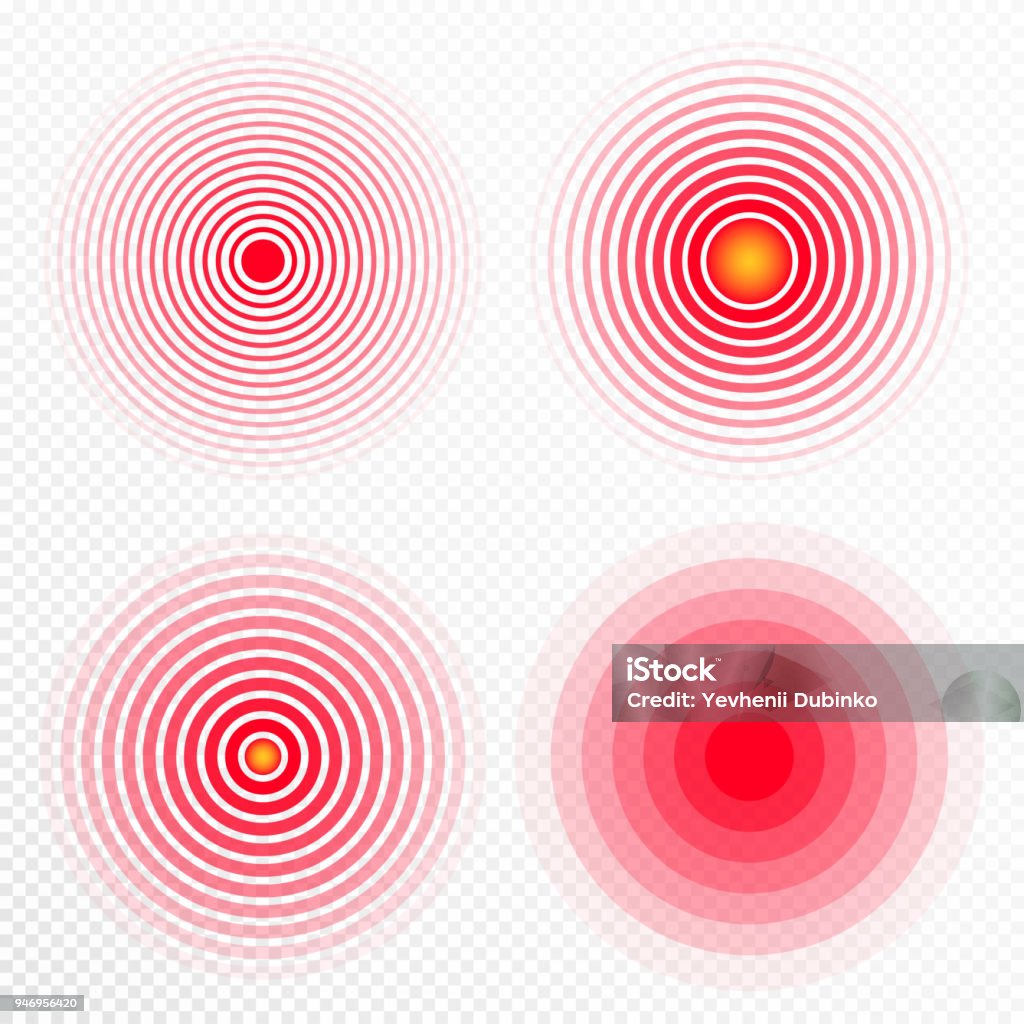 Pain concentration icon set. Red transparent circles, symbols of pain concentration for medical painkiller drugs, headache, muscle and stomach ache designation Pain concentration icon set. Red transparent circles, symbols of pain concentration for medical painkiller drugs, headache, muscle and stomach ache designation. Vector Pain stock vector