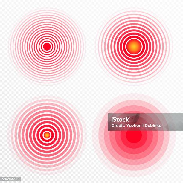 Pain Concentration Icon Set Red Transparent Circles Symbols Of Pain Concentration For Medical Painkiller Drugs Headache Muscle And Stomach Ache Designation Stock Illustration - Download Image Now