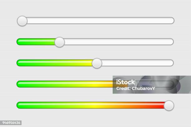 Interface Slider Buttons With Colored Scale Stock Illustration - Download Image Now - Sliding, Animal Scale, Vector