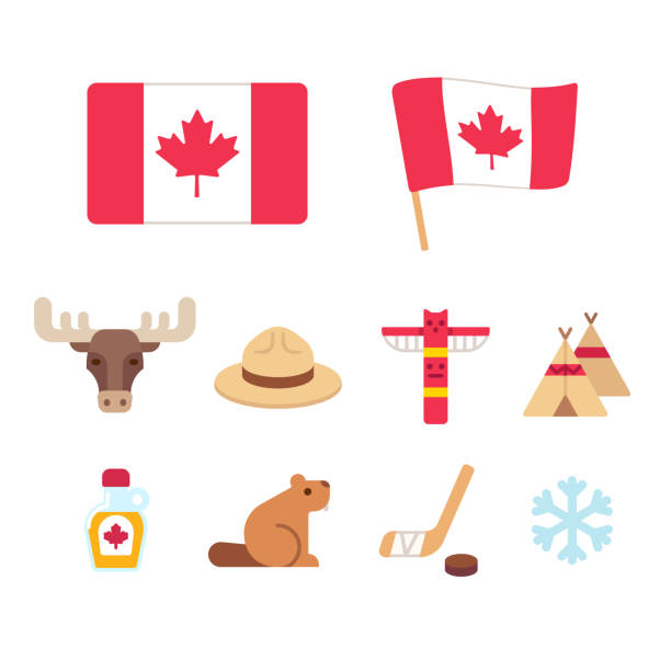 kanada-cartoon-symbole-satz - förster stock-grafiken, -clipart, -cartoons und -symbole