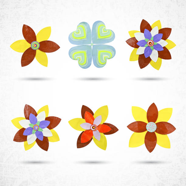 istock Set of Vectorized Flowers. Set of flat Summer, Spring flower icons isolated on white. Cute retro illustrations in bright colors for stickers, labels, tags, scrapbooking. 946957768