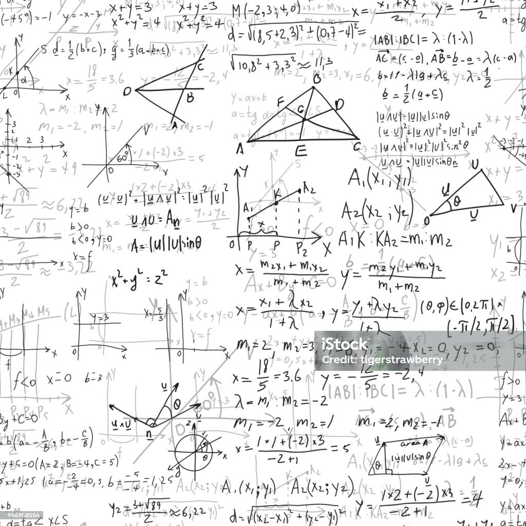 Math Problems Backgrounds Math Education Vector Seamless Pattern With Handwritten Formulas Tasks ...