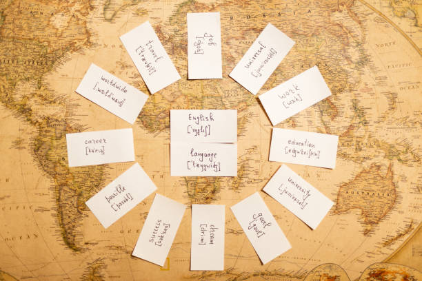 istock Education concept with cards for learning enlish. Retro 946961118