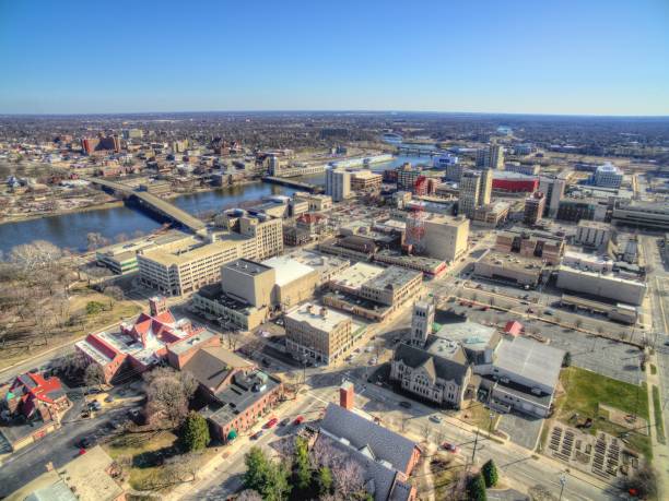 Rockford, Illinois in Early Spring Seen from above by Drone Rockford, Illinois in Early Spring Seen from above by Drone illinois stock pictures, royalty-free photos & images