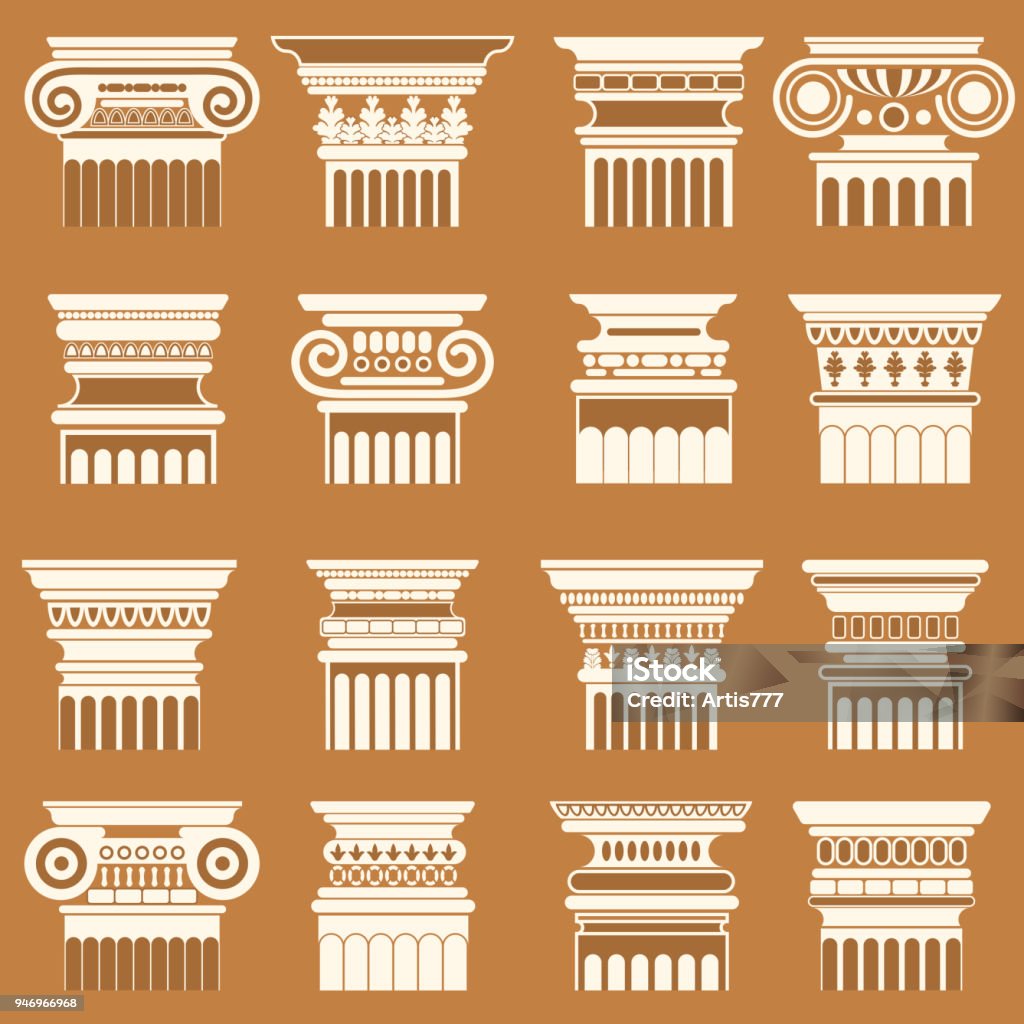 Set vector roma grec antique colonne capitales silhouette. - clipart vectoriel de Colonne architecturale libre de droits