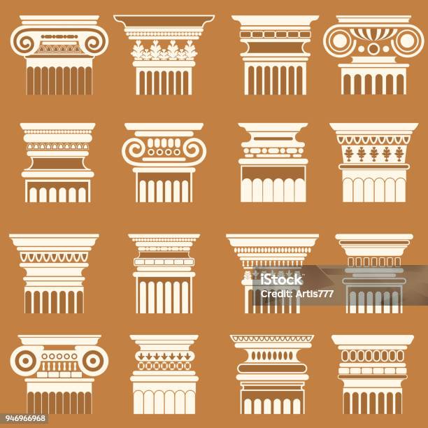 Set Vector Roma Grec Antique Colonne Capitales Silhouette Vecteurs libres de droits et plus d'images vectorielles de Colonne architecturale