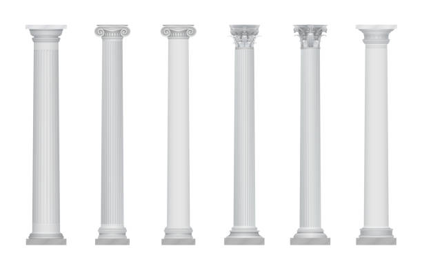 ilustraciones, imágenes clip art, dibujos animados e iconos de stock de realista vector antiguo griego roma columna capitales set. - column roman vector architecture