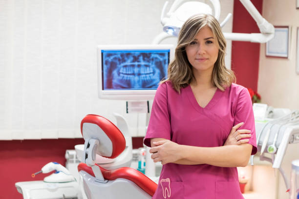 Portrait of dental expert  at work stock photo