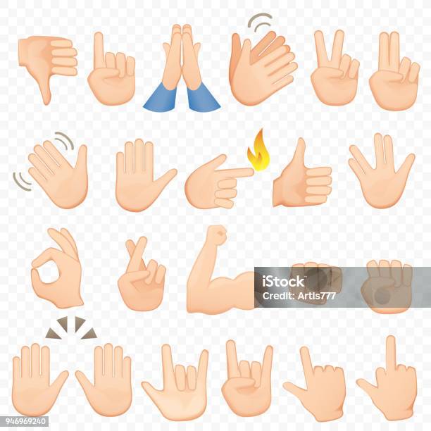 Set Of Cartoon Hands Icons And Symbols Emoji Hand Icons Different Hands Gestures Signals And Signs Vector Illustration Collection Stock Illustration - Download Image Now