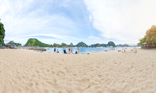 Panorama 360, Tourist at Titop beach in Ha Long Bay, Vietnam