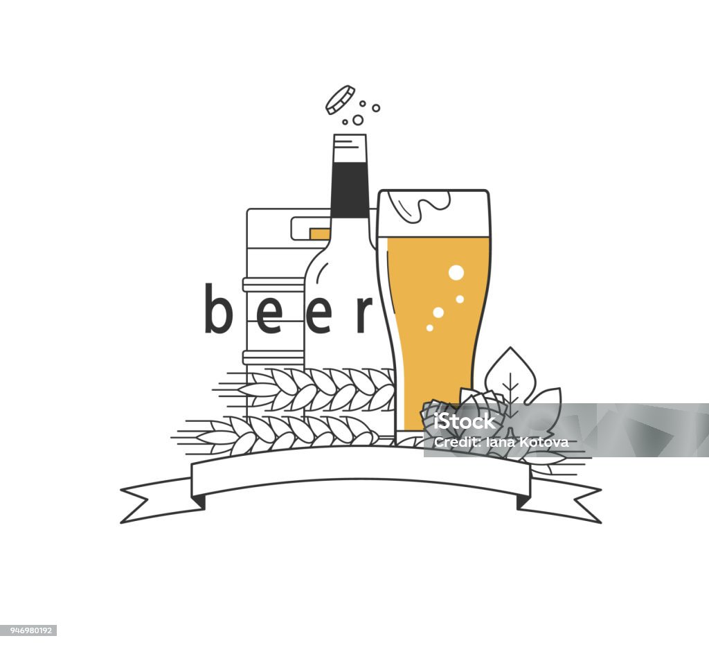 Ly Bia Thùng Và Chai Lúa Mì Và Hoa Bia Hình Minh Họa Vector Theo ...