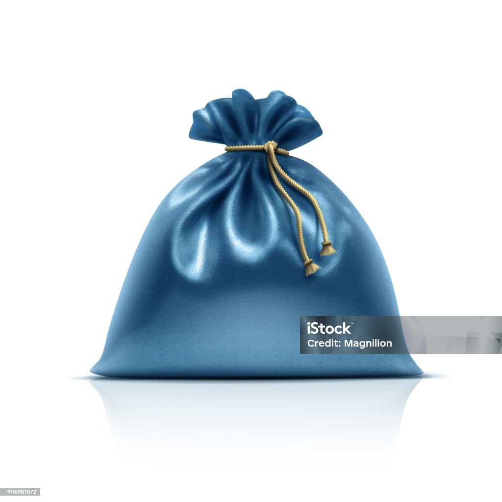 Blue Gift Bag Vector illustration of a blue gift bag with a rope. Goodie Bag stock vector