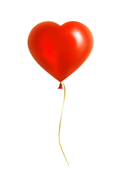 roten herzförmigen ballon mit gelben band - heart balloon stock-grafiken, -clipart, -cartoons und -symbole