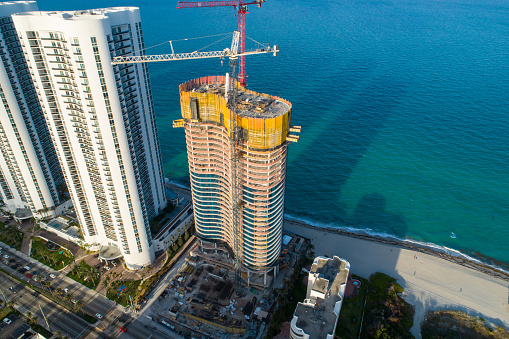 Aerial drone image of highrise condos in South Florida USA