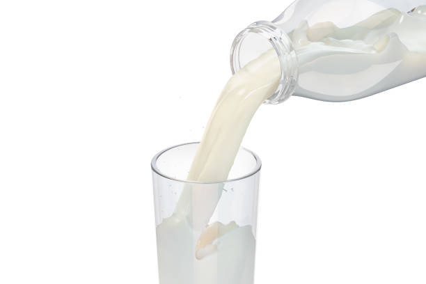 istock Pouring fresh milk into a glass, 3D rendering isolated on white background 947004244