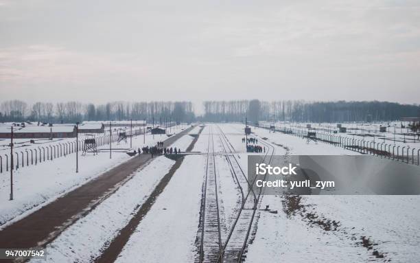 Gleisanlagen Des Kz Auschwitzbirkenau Von Berühmten Aussichtsturm Gesehen Stockfoto und mehr Bilder von Antisemitismus