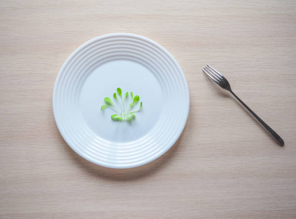 istock Young salad on a plate. Humorous concept of a diet. 947007634