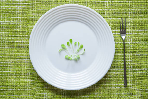 istock Young salad on a plate. Humorous concept of a diet. 947007786