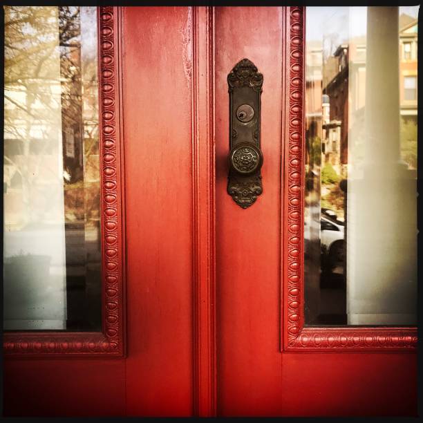 istock Old Red Door with Glass 947007930