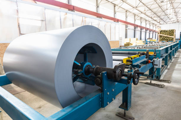 istock Sandwich panel production line equipment machinery tool, roll for manufacturing and production of composite aluminium panels in industrial factory 947015224