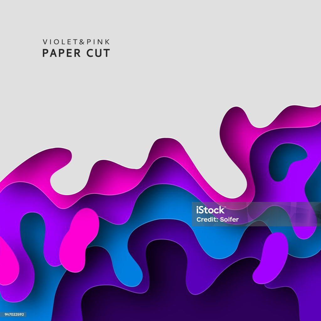 Paper cut 3D abstract background with paper cut shapes. Design Template. Layered tunnel wave background. Background in violet and blue colors. Vector illustration for flyers, posters, invitations Paper cut 3D abstract background with paper cut shapes. Design Template. Layered tunnel wave background. Background in violet and blue colors. Vector illustration for flyers, posters, invitations. Abstract stock vector