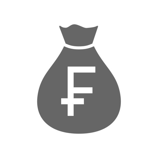 geld tasche währung einfache design-ikone. schweizer franken geldtasche symbol. schweiz-franken-geld-sack. - swiss francs stock-grafiken, -clipart, -cartoons und -symbole