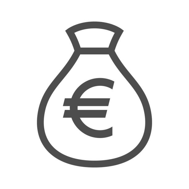 ilustraciones, imágenes clip art, dibujos animados e iconos de stock de dinero bolsa contorno diseño simple el icono.  icono de la bolsa de dinero del euro. - european union currency money bag euro symbol sack