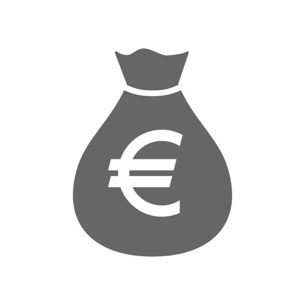 ilustraciones, imágenes clip art, dibujos animados e iconos de stock de dinero bolsa moneda diseño simple el icono. icono de la bolsa de dinero del euro. - european union currency money bag euro symbol sack