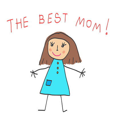 The Mother`s Day. Kids Drawing with words: The best Mom
