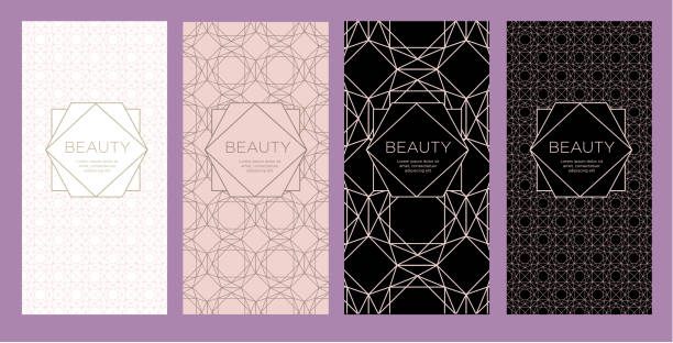 zestaw szablonów opakowań z abstrakcyjnym geometrycznym wzorem dla produktów luksusowych - health spa gift backgrounds greeting card stock illustrations