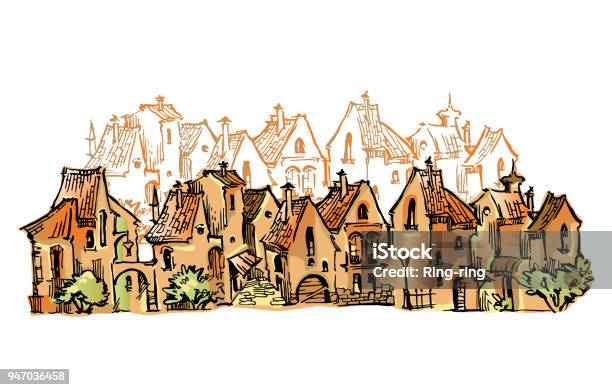 Old Town Cartoon Style Sketch Stock Illustration - Download Image Now - Sketch, Tallinn, Ancient