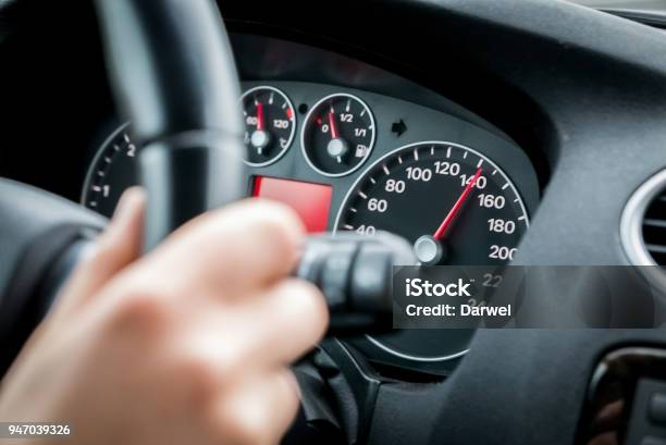 Driving Car At Motorway At High Speed Stock Photo - Download Image Now - Car, Speed, Speedometer