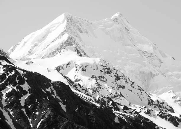 Mt Cook at Sunset- black and white 2 stock photo