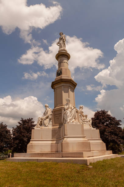 Gettysburg Gettysburg, PA, USA - July 8, 2013:  The State of New York Monument is located in the Soldiers"u2019 National Cemetery in Gettysburg. gettysburg national cemetery stock pictures, royalty-free photos & images