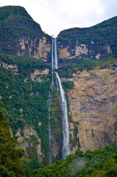 Gocta is a perennial waterfall with two drops located in Peru's province of Chachapoyas in Amazonas, approximately 700 kilometres to the northeast of Lima. It flows into the Cocahuayco River.
