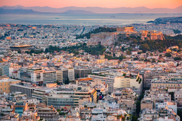 istock Aerial view on Athens, Greece at sunset 947055330