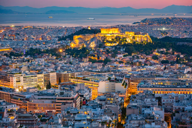 istock Aerial view on Athens, Greece at sunset 947055500