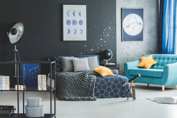 istock Turquoise armchair in bedroom interior 947055834