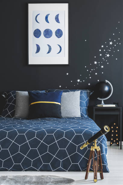 istock Telescope in navy blue bedroom 947055846