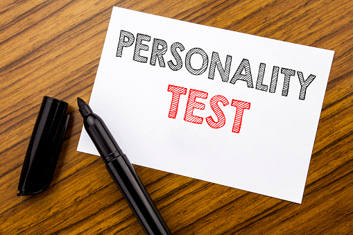 Writing text showing Personality Test. Business concept for Attitude Assessment written on sticky note paper on wooden background with pen, marker