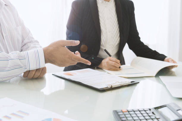 business assessment evaluation administrator team analyze data in report and consult for assessment and evaluation performance. performance assessment stock pictures, royalty-free photos & images