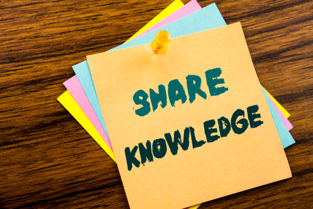 istock Hand writing text caption inspiration showing Share Knowledge. Business concept for Education Sharing written on sticky note paper on the wooden background. 947068928