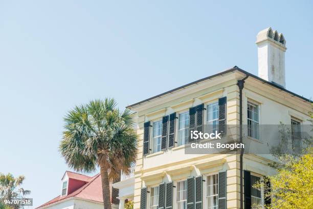 Historic Charleston Residential Home Architecture With Palm Tree South Carolina Stock Photo - Download Image Now