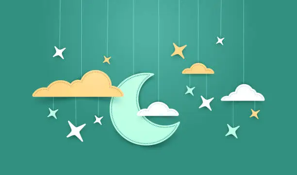 Vector illustration of Hanging Moon and Stars Background